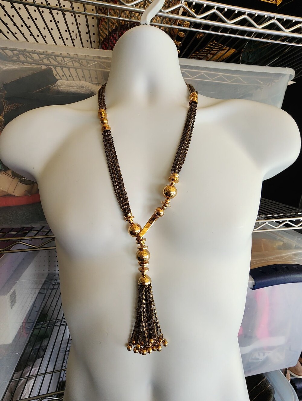 Stella & Dot Bianca Tassel Lariat Necklace in a Two-tone Gold & Bronze Finish. - Picture 4 of 11